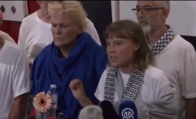 Usai dibebaskan dari penjara Israel, untuk pertama kalinya Greta Thunberg berbicara di depan umum pada Senin (6/10/2025). [Instagram]